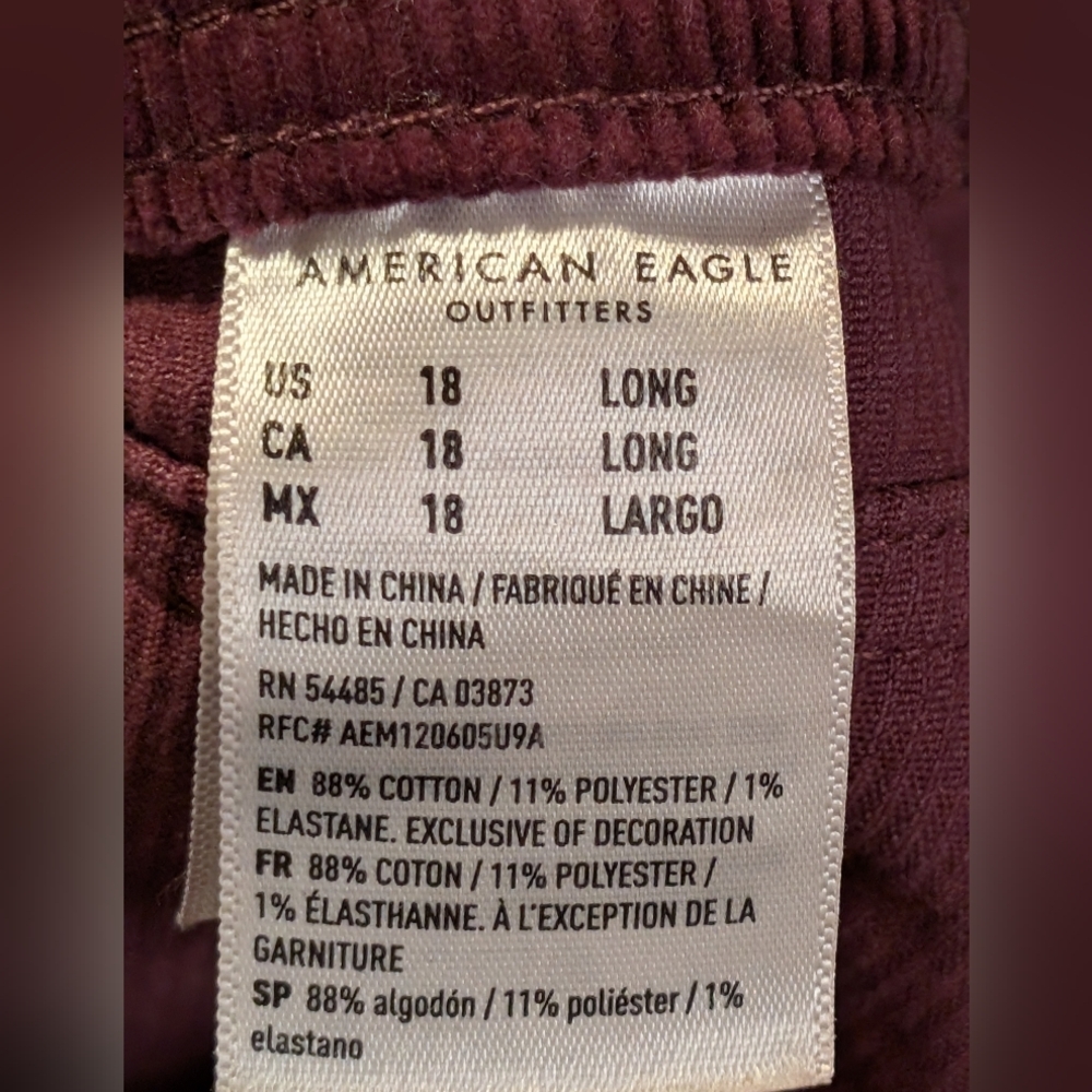American Eagle SUPER STRETCH Hi-Rise Jeggings Skinny Corduroy Pants SZ 18 Long - Picture 13 of 13